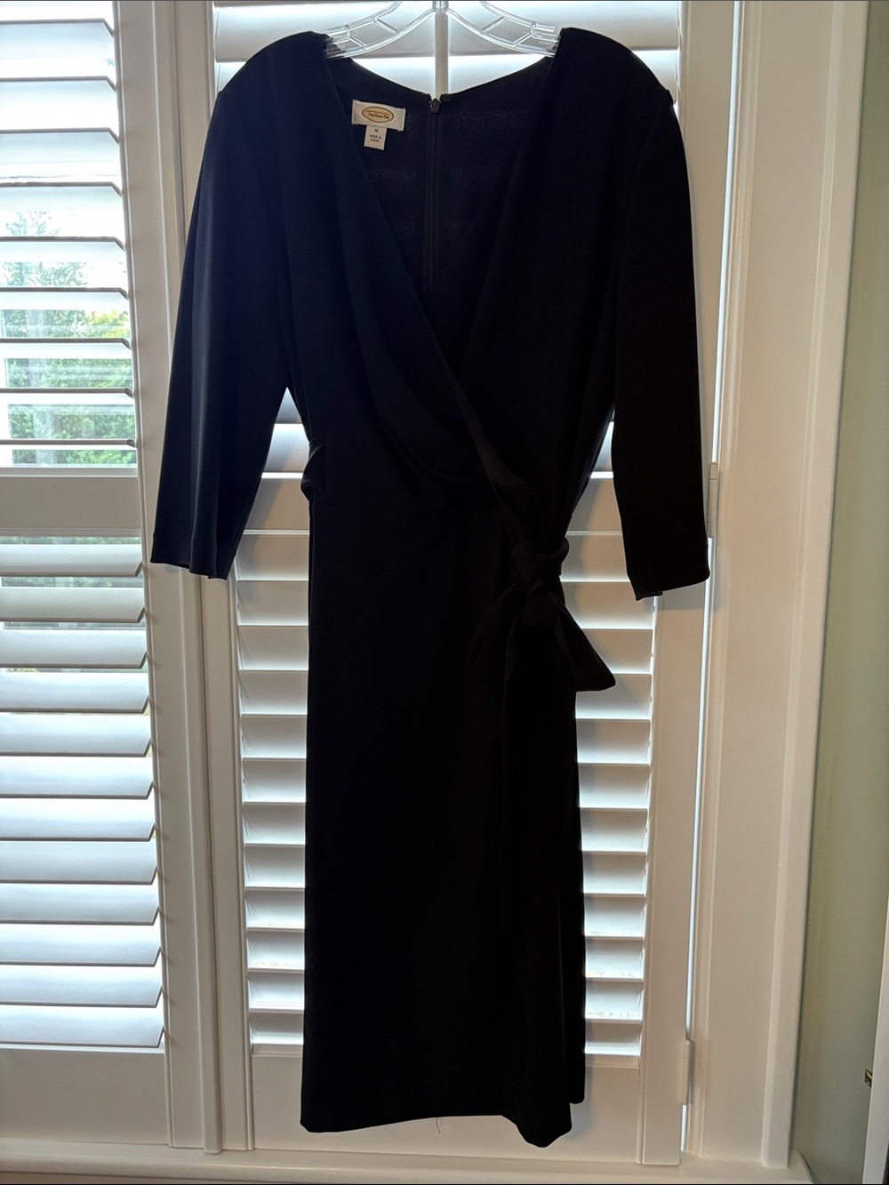 Talbots Black Faux Wrap Dress with Tie Waist